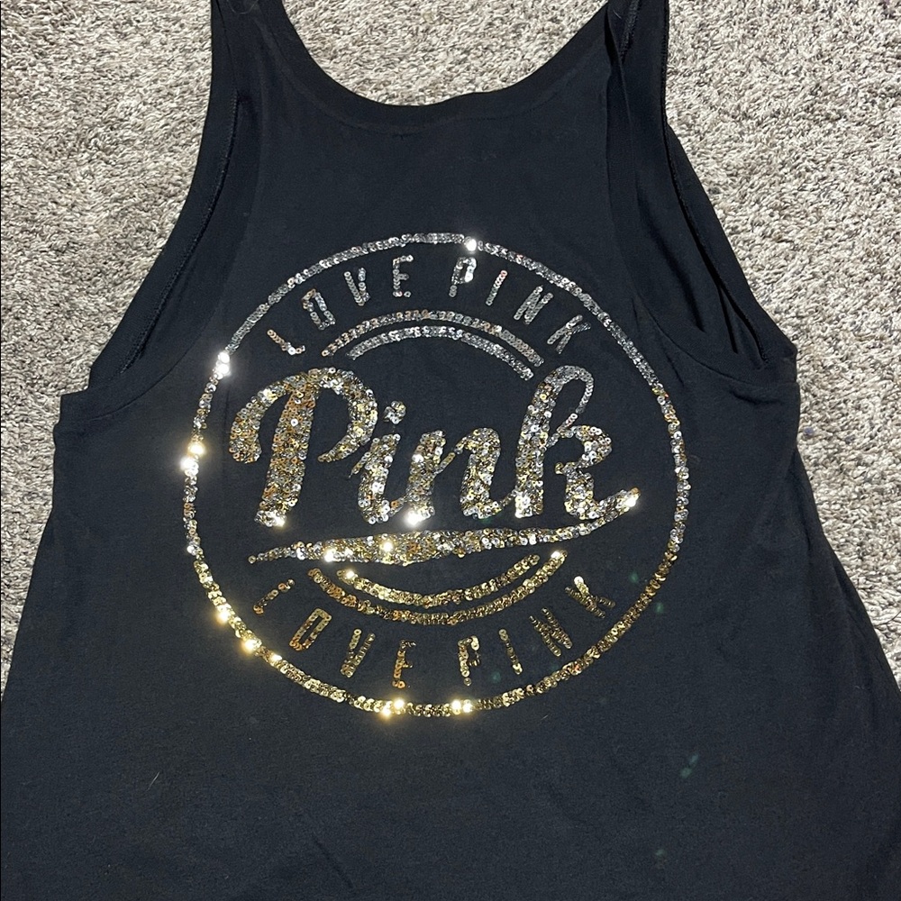 PINK Victoria's Secret Black Tank Top with Gold Sequins